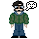 Pixel art of Pory, a brown haired guy with pale skin, glasses, and a green shirt
